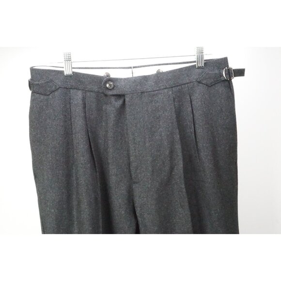 SuitSupply Brescia VBC Circular Wool Flannel Gray Side Cinch Dress Pants 32